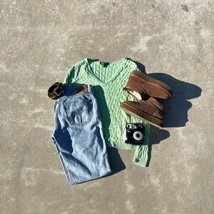 Green Ralph Lauren Cable Knit Sweater size small